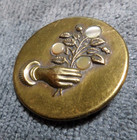Large Vintage Antique Metal Picture Button HAND WITH MOP MOTHER OF PEARL FLOWERS — photo 3