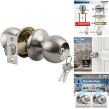 Adjustable Latch Keyed Entry Door Knob - Secure Satin Nickel Finish for Any Door
