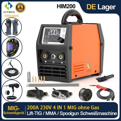 240V Digital LED IGBT 200A 4in1 Gaslos MIG ARC TIG Schweißmaschine mit Spool Gun