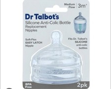 2Pk Dr. Talbots Silicone Anti-Colic Bottle Replacement Nipples Medium Flow 3m