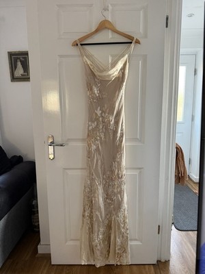 Monsoon Wedding Silk Blend Beaded Embellished Ivory / Champagne Maxi Dress UK 12