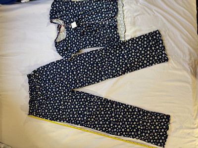 Rampage Women 3 Pc Lounge Set Pajama Set Floral Navy Pink Size S NWT Scrunchie