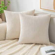 Throw Pillow Covers Corduroy Decorative Soft Striped Square Cushion Covers Sp...