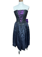 Vtg 80s Gunne Sax Jessica McClintock Black Purple Goth Prom Dress Sz 9/10