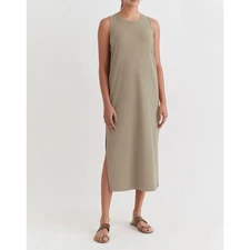 Cuyana Drape Back Slit Sage Green Pima Cotton Sustainable T-shirt Dress Sz S/M