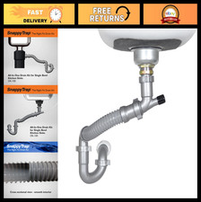 Single Bowl Kitchen Sink Drain Kit - 1.5" Flexible P-Trap, Easy No-Tool Install