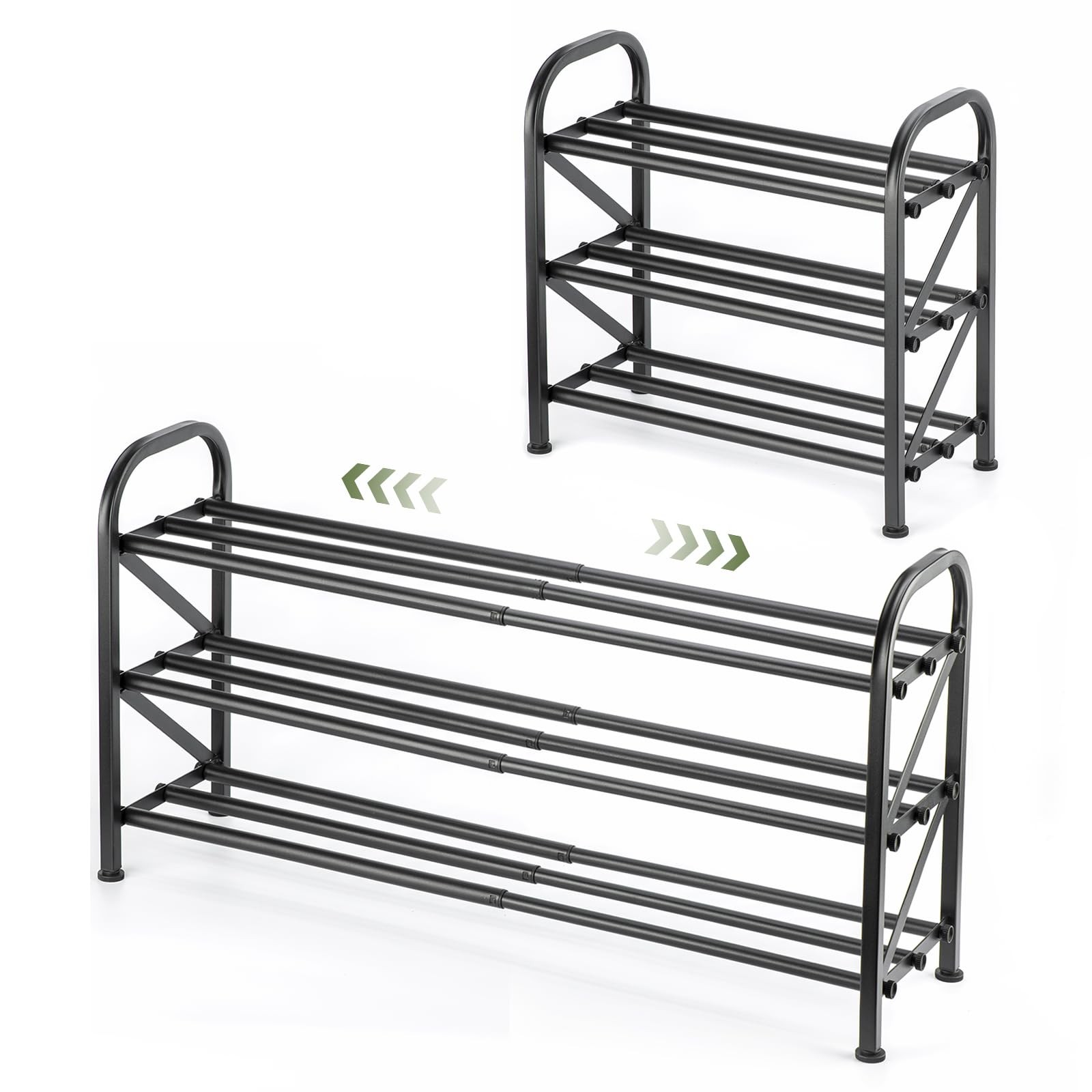 3-Tier Expandable Shoe Rack for Closet or Entryway Adjustable 16 to 33 Inches