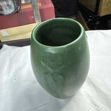 Zanesville Arts & Crafts Style Matte Green Art Pottery Vase Floral 8.5” High