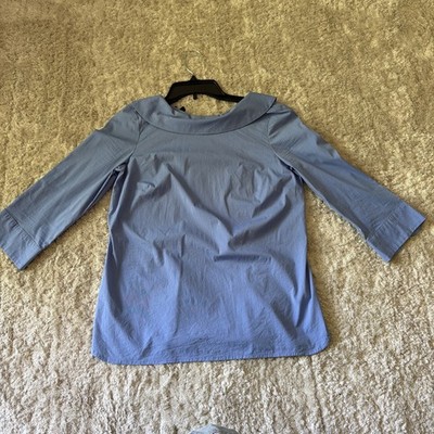 Talbots Peachy blue Sabrina Portrait Collar 3/4 Sleeves Poplin Blouse Top Size P