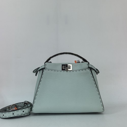 Fendi Peekaboo ISeeU Small Satchel Pebbled Calfskin Pale Mint Green Excellent