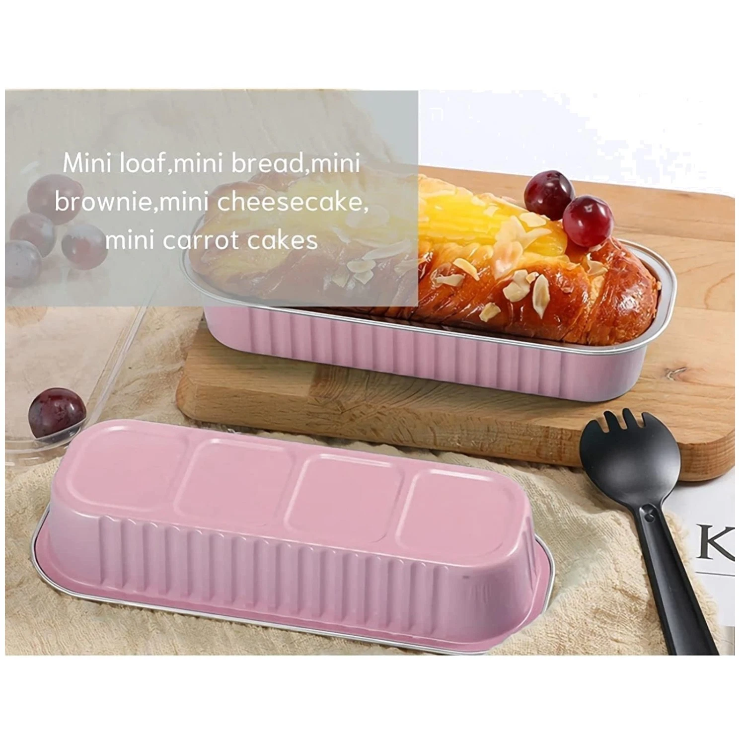Pink Mini Loaf Baking Pans - 100 Pack Aluminum Containers
