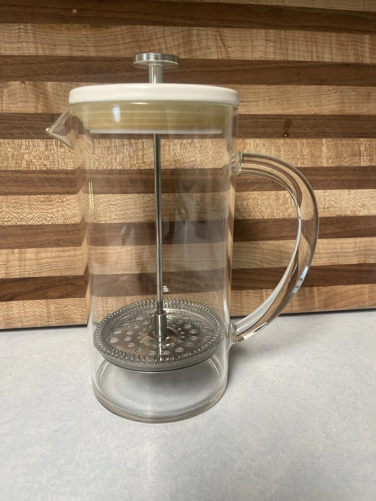 6 Cup Glass French Press Coffee Maker White Ceramic Top Nice Eco Friendly