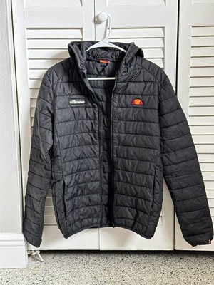 Ellesse Lombardy Padded Puffer Jacket Hooded Mens XS Black Quilted Retro Sport