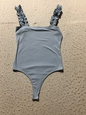 Double Zero Bodysuit Womens Spicy Small Gray Ruffle Stretch Straps Ribbed Tank