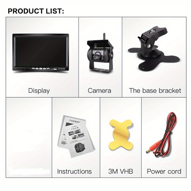7" Wireless Backup Camera Rear View Monitor Security Reverse Aid System 12-24V