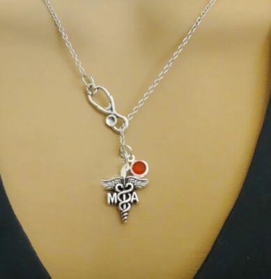 New Stethoscope MA Medical Assistant Crystal Gift Graduation Lariat Necklace