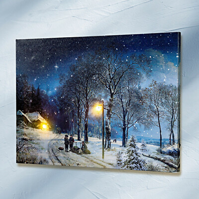 Romantische LED Bilder auf Leinwand mit Ein/Aus Schalter Winter Motiv Deko