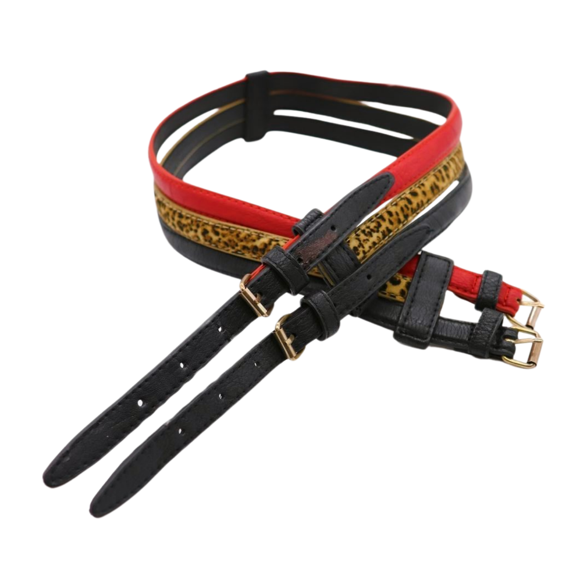 Women Black Red Leopard 3 Skinny Connected Hip Waist Belt  display picture 3