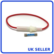 Inline fuse holder for 30 mm glass fuses. 12 V car / bike. Free fuse. UK Seller.