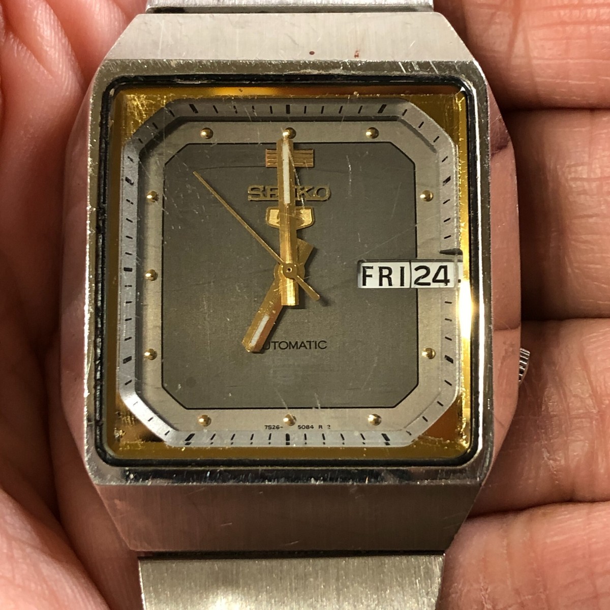 Vintage Seiko 5 Men 7S26-2080 Gray Dial Day Date 34mm Automatic