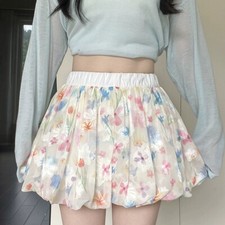 Women Floral Bloomer Shorts Puffy Culottes High Waist Flower Bud Skirt Pants