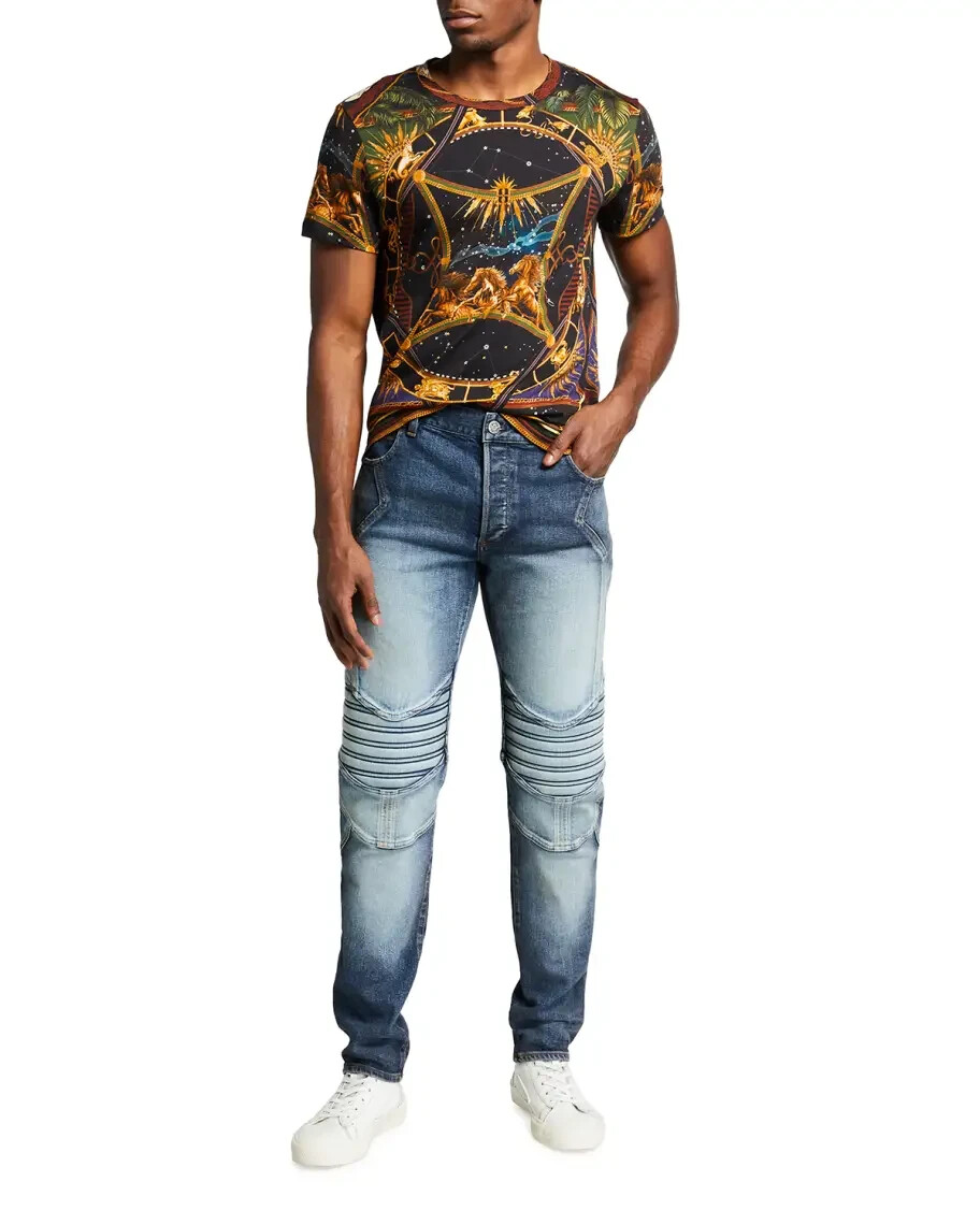 Balmain L118302 Men's Tapered Embossed Vintage-Wash Jeans Size 32 image 3