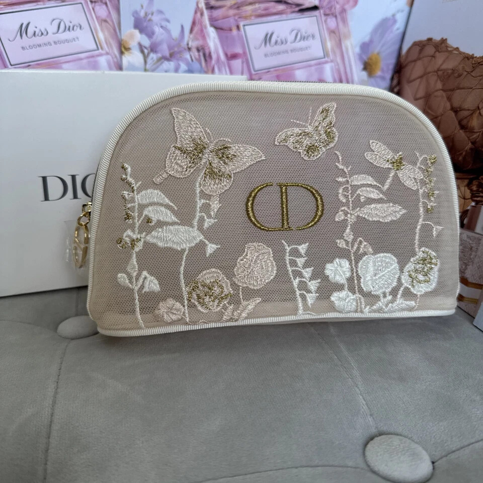 DIOR New Beauty Pouch Embroidered Butterflies Dragonflies