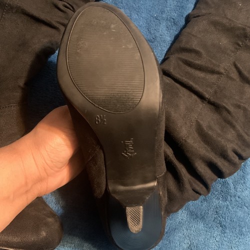 FIONI Knee High Suede Black Women Boots Size 8.5 Top Bow & Side Zipper Closure - Picture 6 of 11