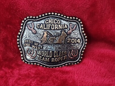 TEAM ROPING CHAMPION PRO RODEO TROPHY CHICO CALIFORNIA BUCKLE 2014 RARE 198