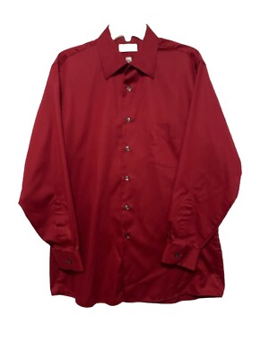 Van Heusen Mens Lux Sateen Dress Shirt Large 16 32/33 Maroon
