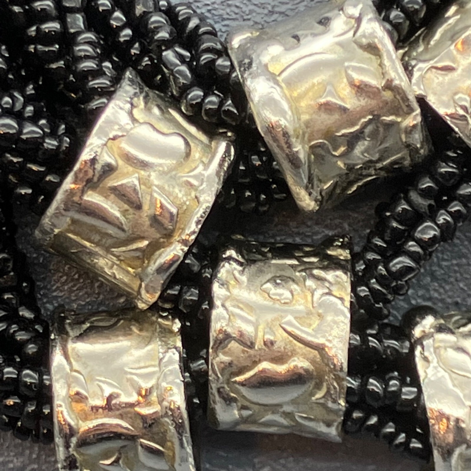 Statement Necklace Chunky Silver Black Multistran… - image 4