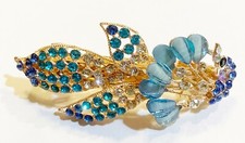 Peacock Design Hair Barrette crafted with Rhinestones and Diamond Accent