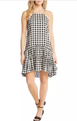 Karen Kane Gingham Ruffle Hem Dress, S, Check