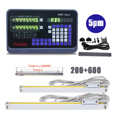 2 Achsen Digitalanzeige DRO 5µm Lineare Skala Scale 200+600mm Kit Drehmaschine