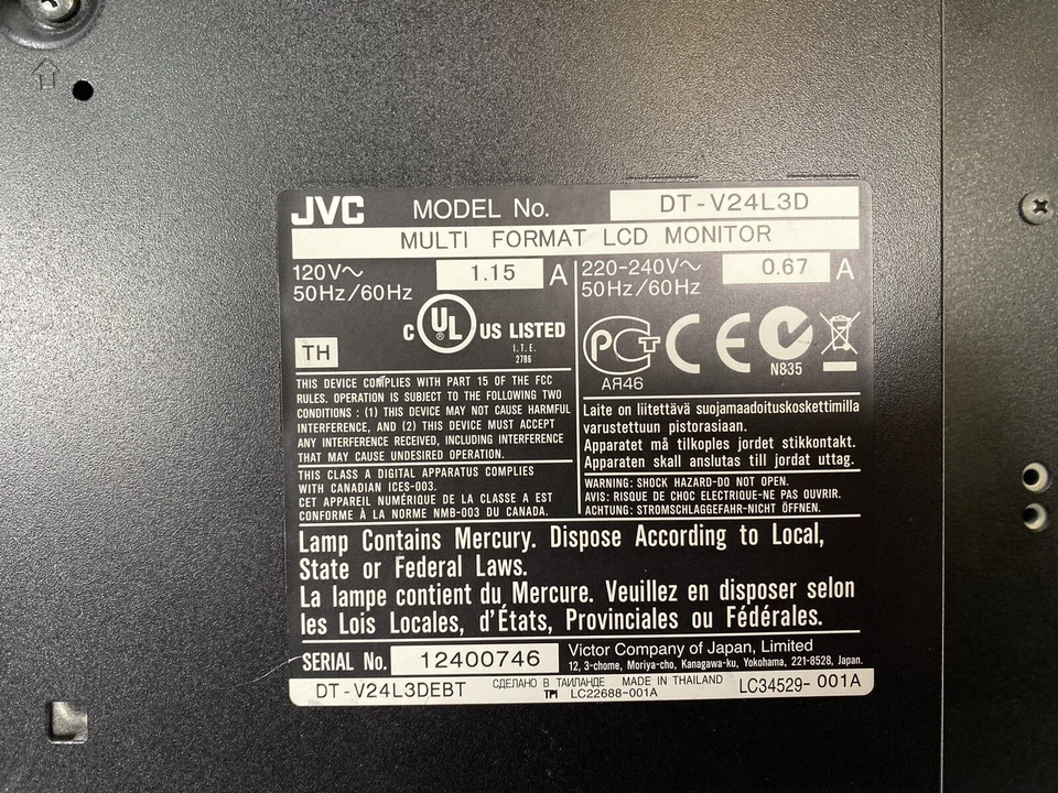 JVC DT-V24L3D Full HD 24” Studio LCD Monitor HD SDI with stand ref 1 - Image 4 of 4