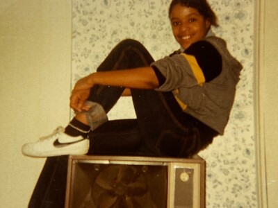 E4 Found Photograph 1980's Black African American Girl Portrait TV