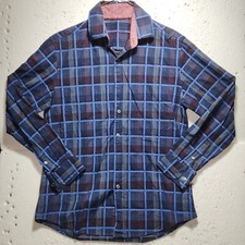 Tasso Elba Shirt Mens Small 14 Blue Plaid Button Down Long Sleeve Collared