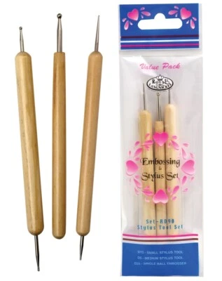 WOODEN EMBOSSING STYLUS CRAFT TOOLS 3 PART SET & 5 VARIOUS SIZE BALL ENDS RD90
