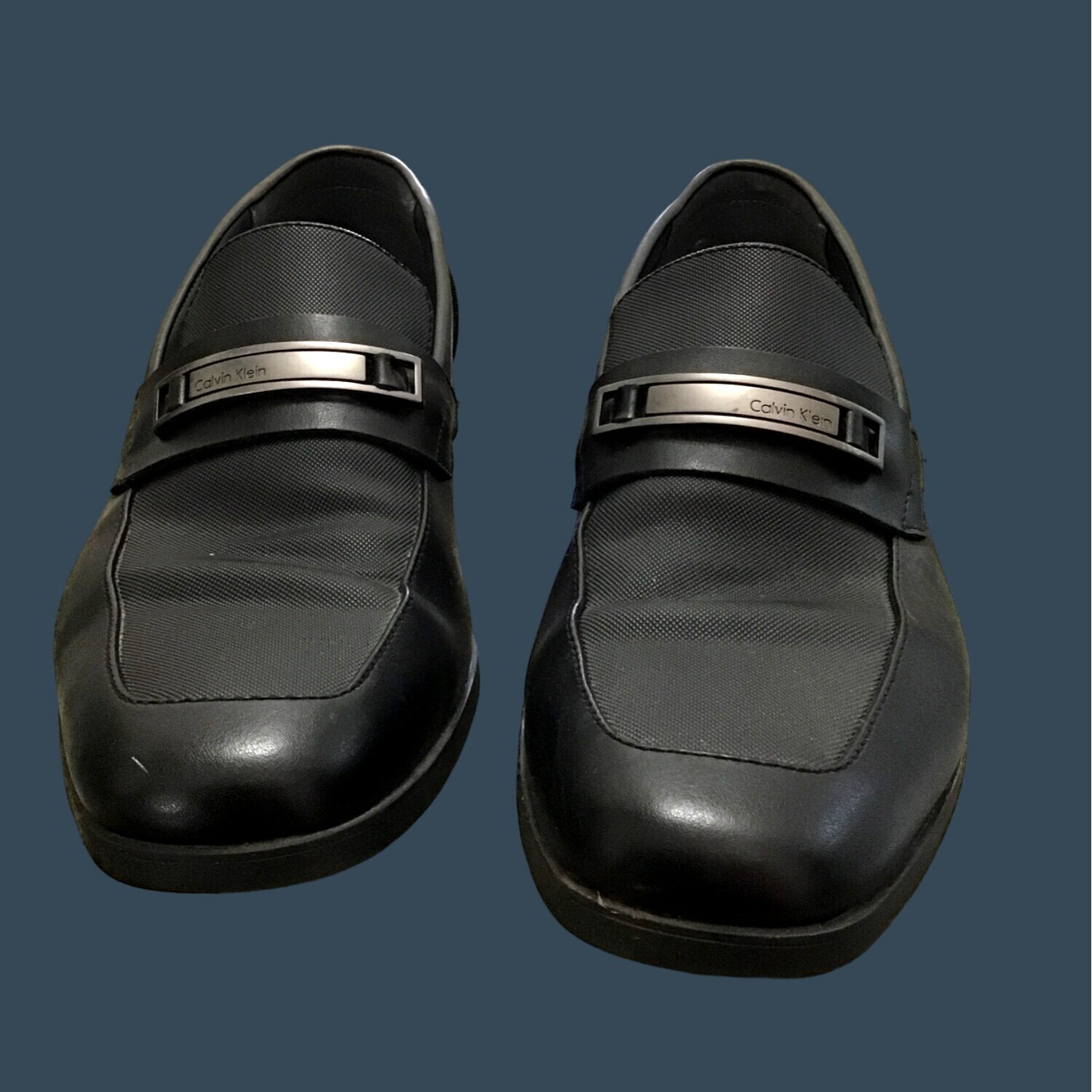 CALVIN KLEIN -BLACK MENS SLIP ON LEATHER UPPER DRESS SHOES SIZE 11