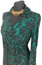 Nine West Womens Black Green Floral Print Long Sleeve Wrap Dress Uk 10 Eu 38