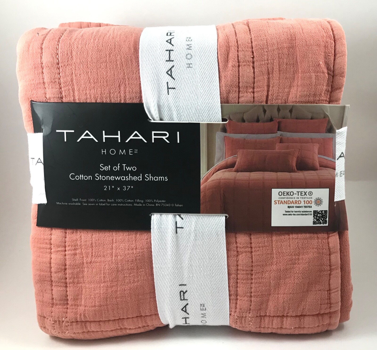 (Set of 2) TAHARI Cotton Quilted Stonewashed Orange (KING) Pillow Shams