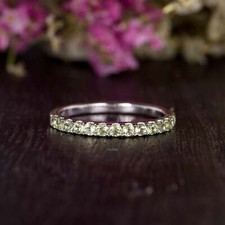 1.2ct Lab-Created Green Peridot Half Eternity Wedding Band White Gold Plated