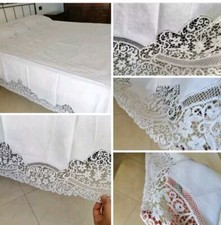 Copriletto matrimoniale in puro lino  e Pizzo Cantù. Colore Bianco260x280. Nuovo