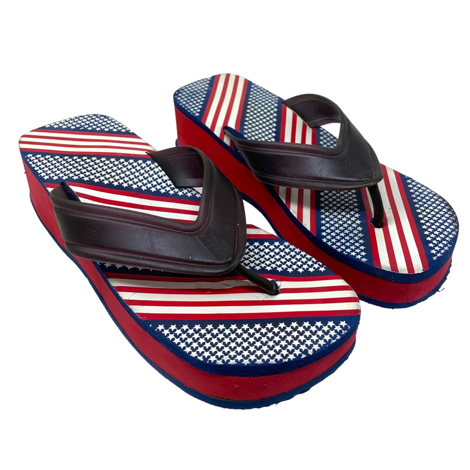 Sandalias De Colección Y2K Patrióticas Bandera EE. UU. Plataforma Tanga Para Mujer Talla 11 4 de Julio Foto 2 de 4