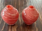 Set Of 2 Vintage Murano Art Glass Bud Vases; Red w/ White Swirls 3”x2.5”
