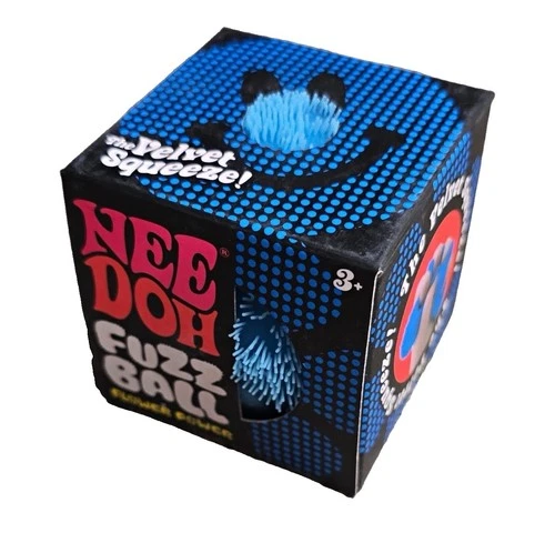 Schylling Authentic Needoh FUZZ BALL Flower Power Squish BLUE Fidget Fuzzball?