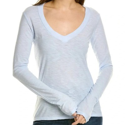 James Perse Relaxed V-Neck Shirt Top in Powder Blue Women XL 4 Long Sleeve NWOT