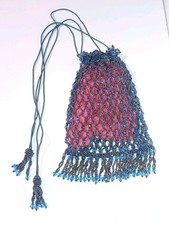 Art Deco 1920s Flapper Bag French Cut Steel Blue Glass Beaded Drawstring Purse
