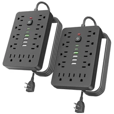 2PCS 6 FT Flat Plug Surge Protector Power Strip,11 Multiple AC Outlets with 6...