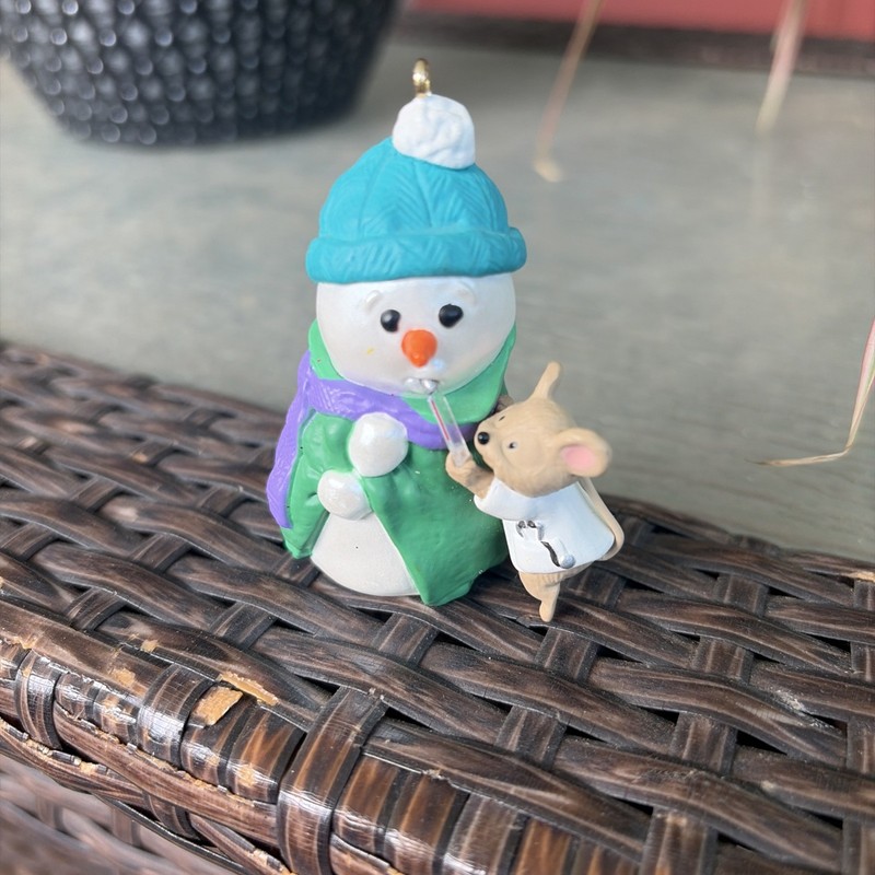 1997 Signed Bob Siedler Hallmark Snowman & Doctor Mouse Christmas Ornament 